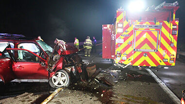 A 71-year-old Dittmer woman driving this SUV reportedly crashed into the back of this Cedar Hill Fire district truck, which may be out of commission for a year.