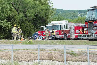 Emergency crews at Hwy. 67 and I-55, after a big rig spilled hazardous materials on the road