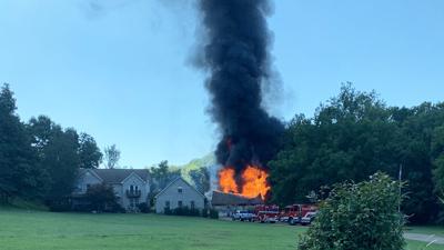 This large detached garage on Patterson Road in the Pevely area was destroyed by fire.