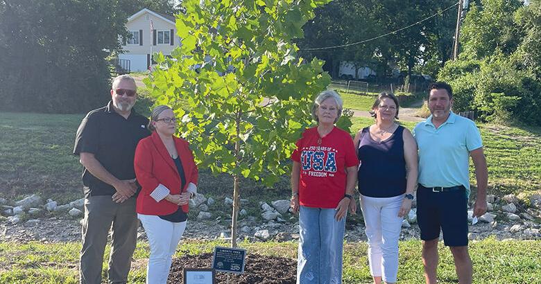De Soto City Council members Matt Franken, Randi Scharf, Mayor Kathy Smith and Autumn Blanchard with De Soto City Manager Todd Melkus following the Liberty Tree dedication near GraceLife Chapel.