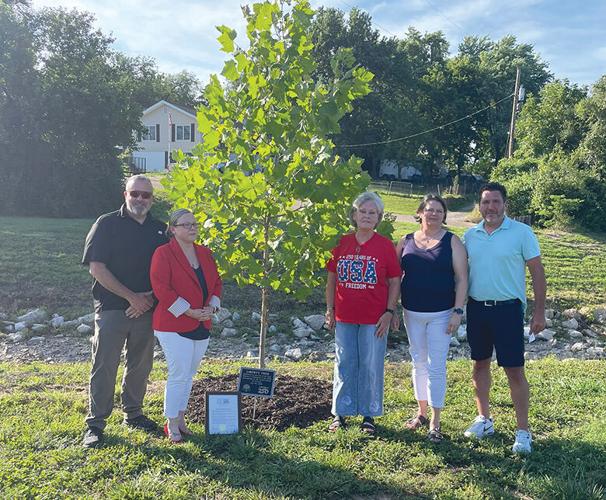 De Soto City Council members Matt Franken, Randi Scharf, Mayor Kathy Smith and Autumn Blanchard with De Soto City Manager Todd Melkus following the Liberty Tree dedication near GraceLife Chapel.
