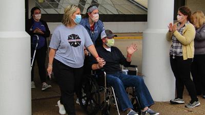 Antonia Fire Protection District Capt. Bobby Chrisco, when he was discharged from the hospital