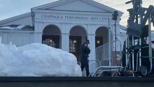 Outside venue where Hillary Clinton will give testimony on Epstein