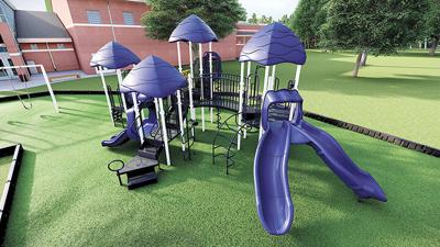 A rendering of the proposed Hodge Elementary playground, which will be located  at the rear of the building for added security.