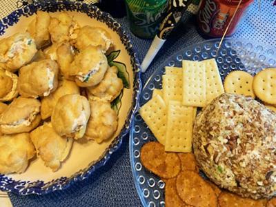 Shrimp Puffs, Pineapple Cheese Ball
