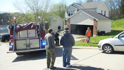The garage at this home on Compton Drive in Crystal City was damaged by fire on Monday.