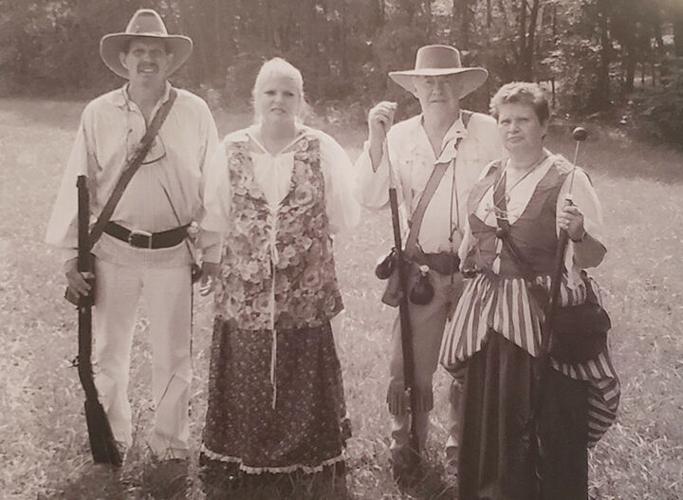 Some members of the congregation dress up in period clothing for the homecoming. From left are Joe and Polly Cardona and Lyal and Ginny Chase.