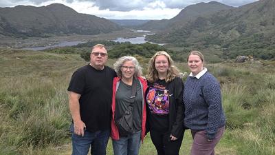 Abby Stetina, far right, with her family at “The Ladies View,” a stop on the Ring of Kerry near Killarney.