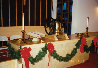 The bell from the Bowen School is on display in the New Hope United Methodist Church. The Arnold church began holding services in the school building in 1949.