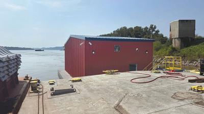 The newly finished boathouse stores the Herculaneum Fire Department’s “safe boat.”