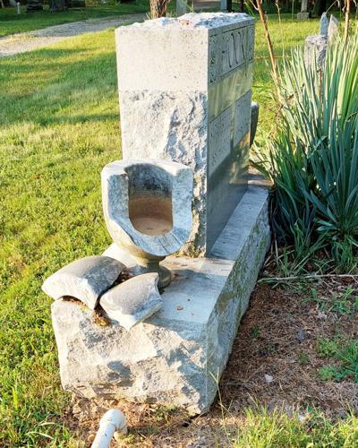 This is one of the headstones at Richardson Cemetery that vandals recently damaged.
