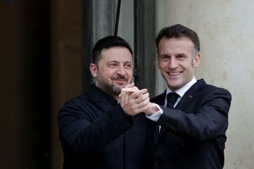 Ukraine's President Volodymyr Zelensky and France's President Emmanuel Macron at the Elysee on Friday