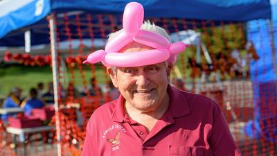 Fred Helferstay shows off his “crown” at the Meramec Arnold Eagles’ fall festival.