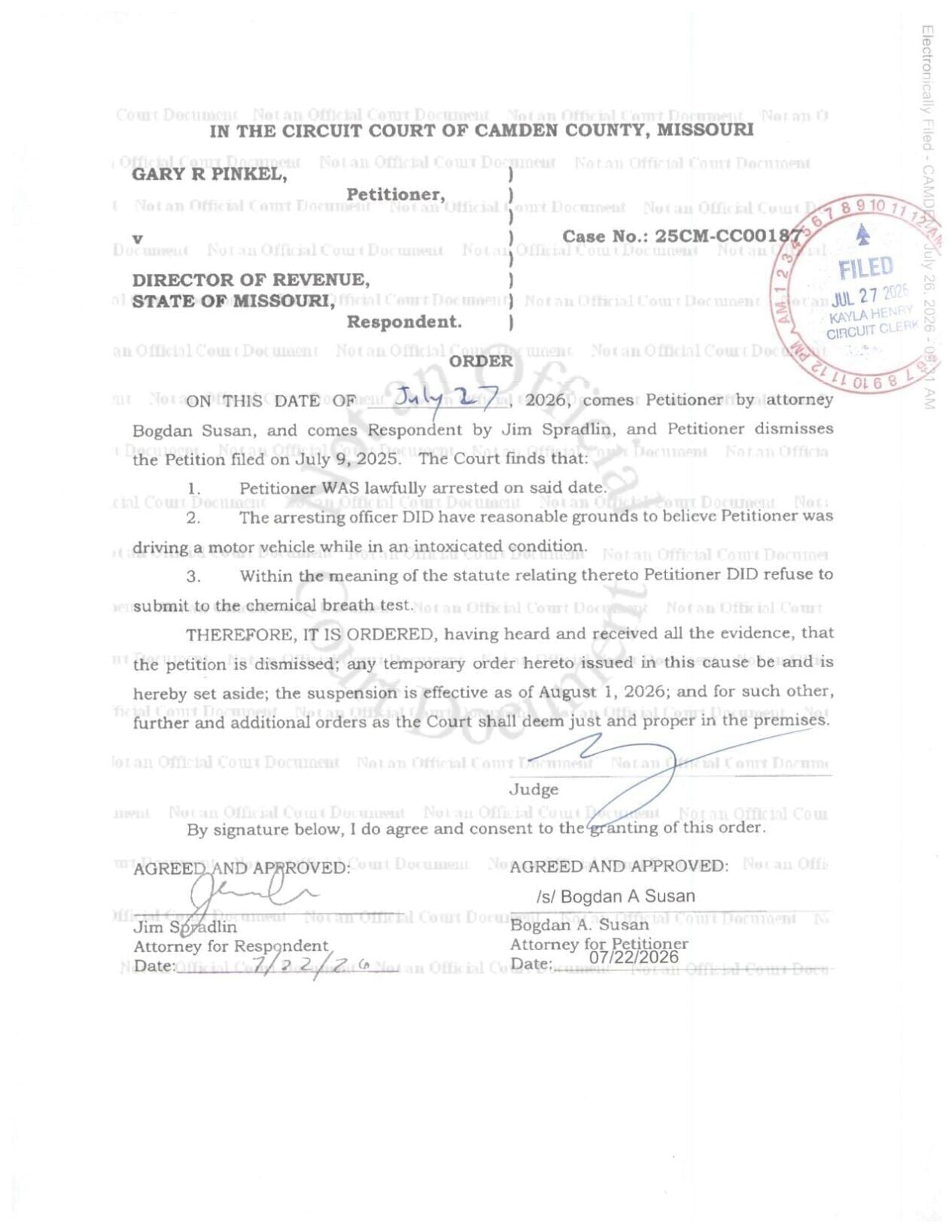 Order of dismissal