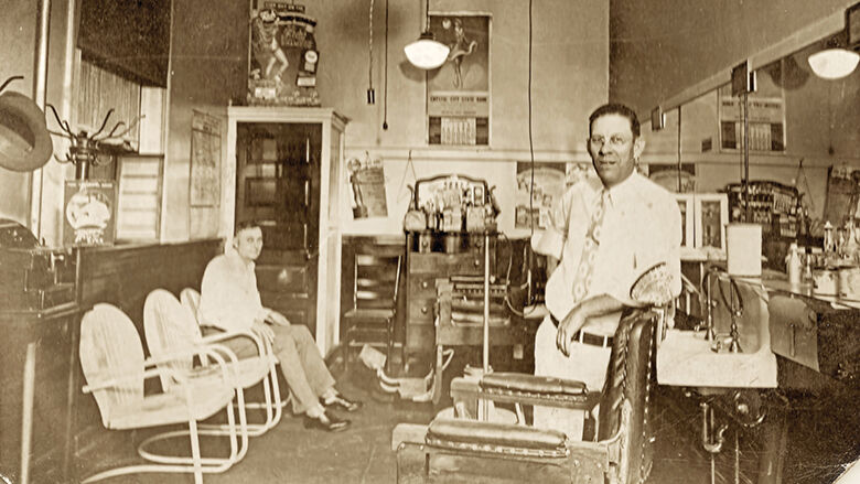 Clark Ferguson (not pictured), 88, of Festus started operating Clark’s Barbershop in 1962 when he was just 25 after purchasing it from Clarence Siebert (right).