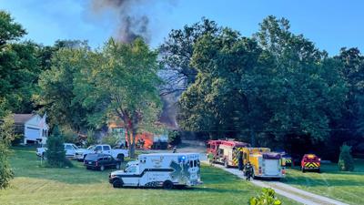 A man was severely burned when this garage on Wilson Hollow Road was destroyed by fire.
