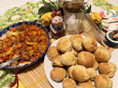 Pork and Sweet Potato Dinner, Patty’s Oatmeal Rolls