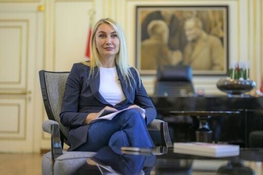 Dilek Kaya Imamoglu, wife of jailed Istanbul mayor Ekrem Imamoglu, talked to AFP at the opposition CHP's Istanbul headquarters