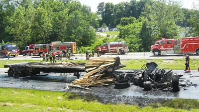 A tractor-trailer was destroyed by fire following a crash last week on I-55 in Crystal City.