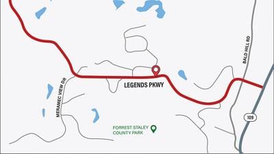 Legends Parkway is a 2-mile road that connects Bald Hill Road to West Main Street.
