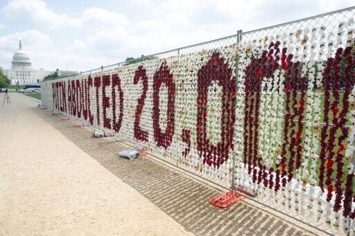 A fence on the National Mall in Washington was adorned with 20,000 stuffed teddy bears to represent Ukrainian children abducted by Russia since the start of the war