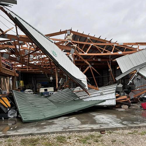 Tornado damages buildings at Brookdale Farms in Eureka
