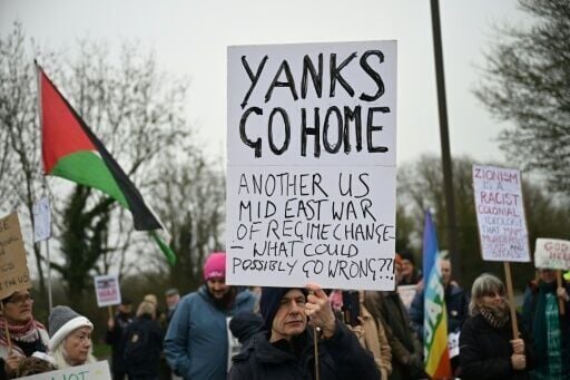 Anti-war protesters gather gathered outside RAF Fairford