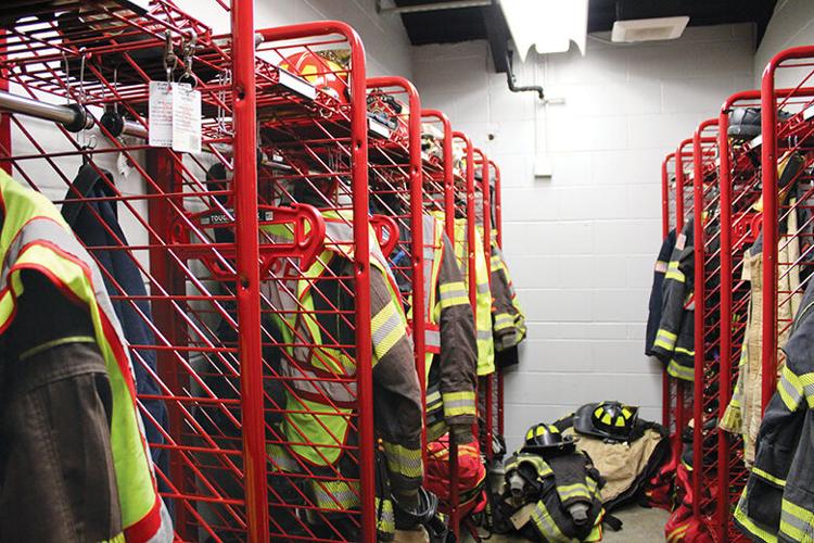 Eureka Fire Protection District firefighters keep their protective gear separate from their quarters. Each firefighter has two sets of gear.