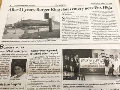 10 years ago this week, burger king near fox high closes