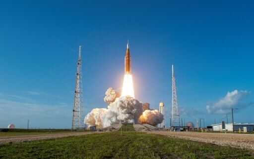 The Artemis 2 lunar mission lifts off from Pad 39B at Kennedy Space Center in Cape Canaveral, Florida