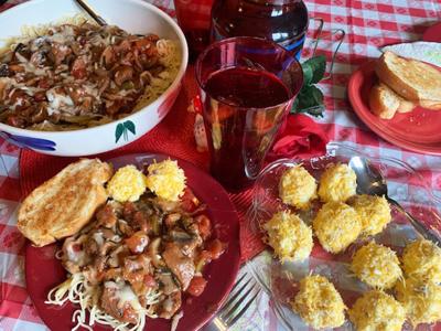 My Leader Yummy – Steak Strips Over Angel-Hair Dinner and Deviled Egg Balls