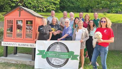 The De Soto Chamber of Commerce hosted a ribbon-cutting celebration for the newly constructed Community Blessing Box at 200 Boyd Street outside First United Methodist Church.