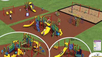 Pictured is a rendering for a new playground at Cedar Hills Elementary School.