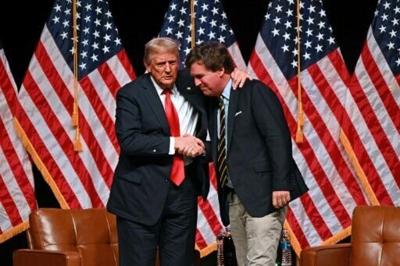 Trump joined Tucker Carlson for an event in October 2024, just before the presidential election
