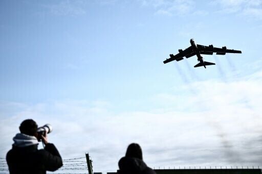 A US B-52 Stratofortress bomber takes off from a UK military base in southwest England being used in the US campaign against Iran
