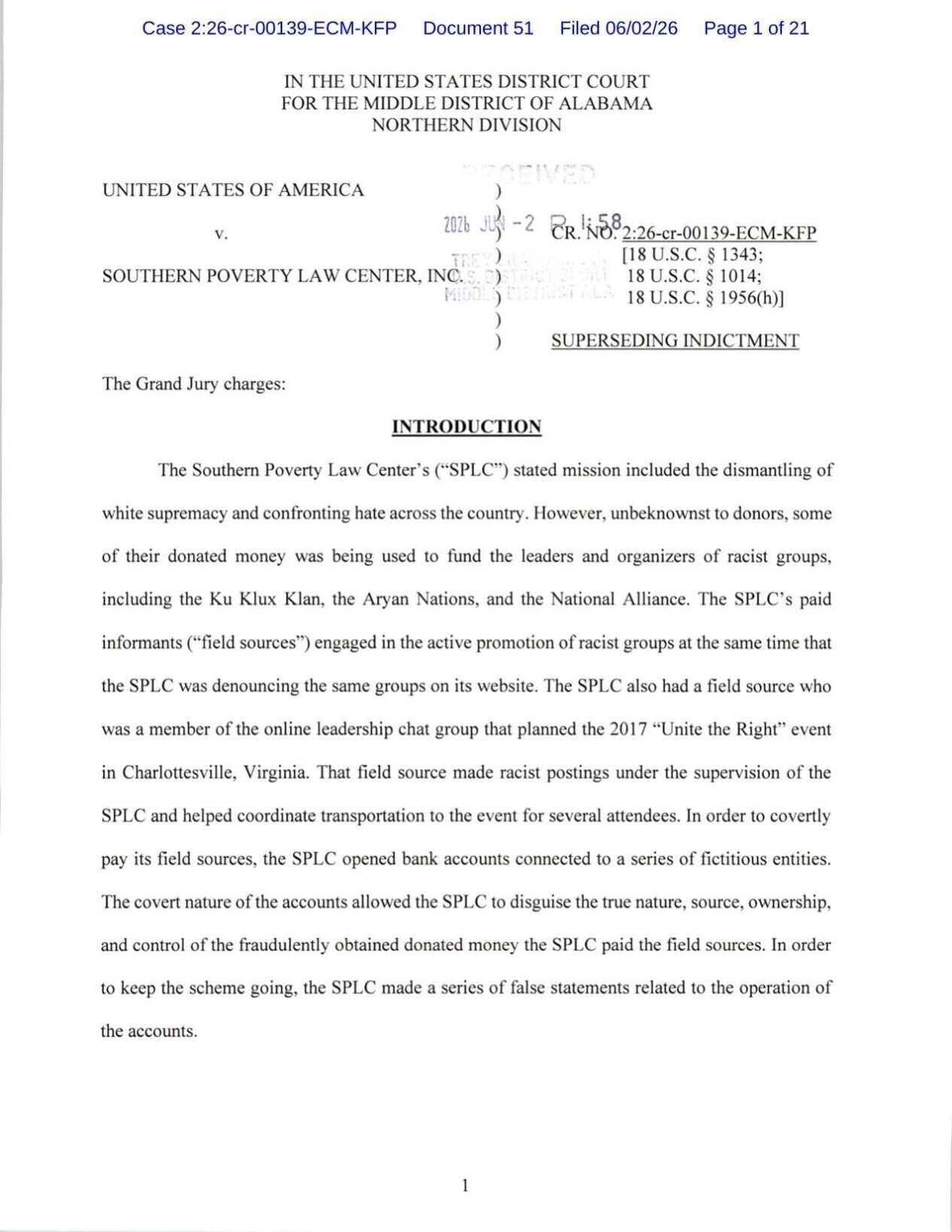 SPLC Superseding Indictment