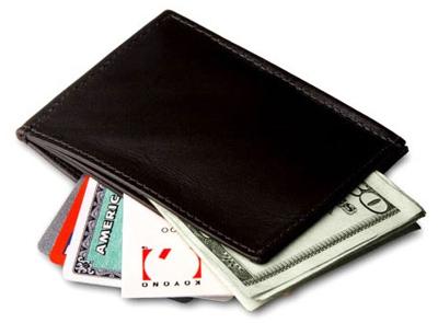Wallet with cash, cards