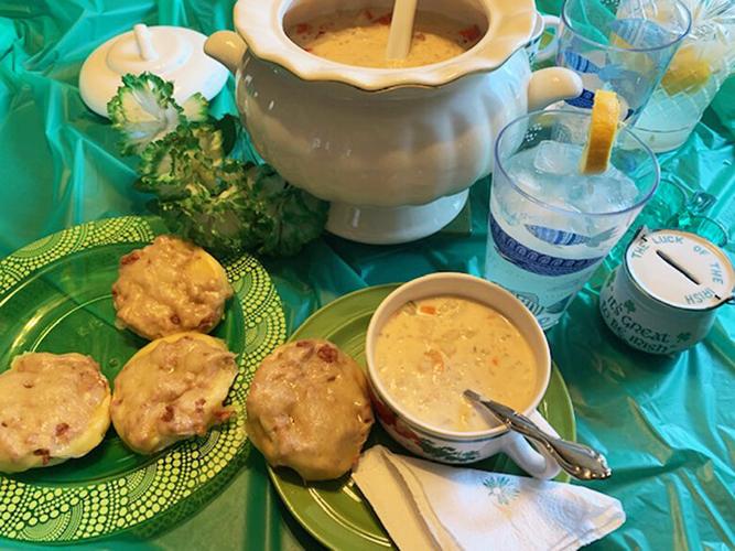 My Leader Yummy Irish Seafood Chowder, Openfaced Corned Beef