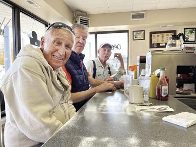 From left, Ray Stoecklein, Jim Naeger and John Isenman, all of Festus, in their usual spots on a recent morning at Gordon’s Stoplight Drive-In.