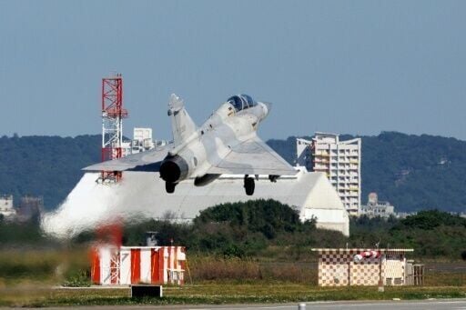 A Taiwan Air Force Mirage 2000 fighter jet takes off at Hsinchu Air Base in Hsinchu on December 29, 2025