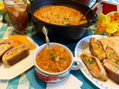 Zesty Chicken-Rice Soup, Hot Ham, Cheese and Veggie Sandwiches