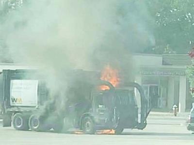 This trash truck was damaged by fire in Crystal City.