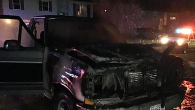 A pickup was damaged by a fire in Barnhart.