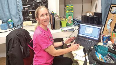 Jen Haskins at her desk during her last week on the job.