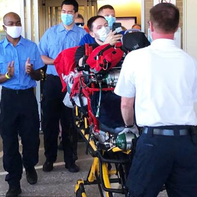 JPAD Paramedic Erik Bedwell leaves Mercy St. Louis for a flight to a Coloroado hospital where he will receive physical rehabilittion.