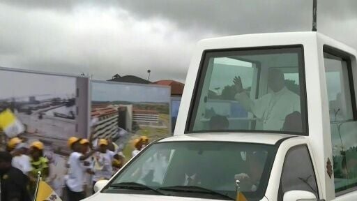 Pope Leo XIV greeted the faithful before celebrating Mass in the Basilica of Immaculate Conception of Mongomo, in Equatorial Guinea, his final African stop