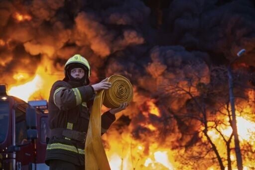 Strikes on Kyiv saw firefighters battling to control blazes