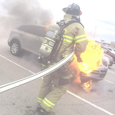 This SUV parked outside the Arnold Kohl's caught fire.