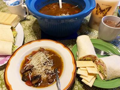 Crockpot Steak and Mushroom Soup, Smoky Turkey Wraps