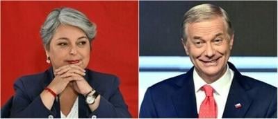 This combination of pictures shows Chile's leftist presidential candidate Jeannette Jara and Jose Antonio Kast, the right-wing frontrunner